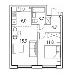 Двухкомнатная квартира 42.1 м²