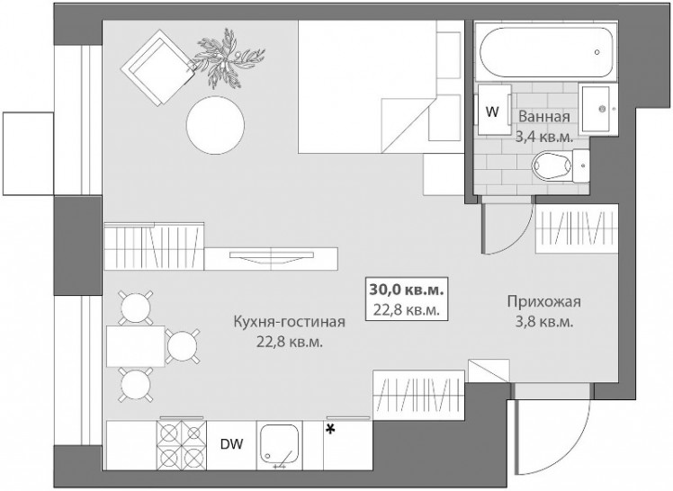 Дизайн проект квартиры зеленоград Однокомнатная квартира 30.1 м² в ЖК "Новый Зеленоград" на портале НовоПоиск.МСК